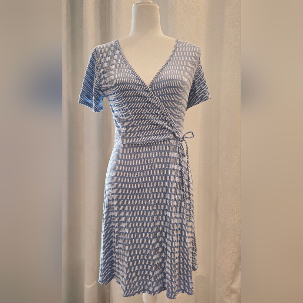 Anthropologie Slate Blue Textured Mock Wrap Dress - Size Medium